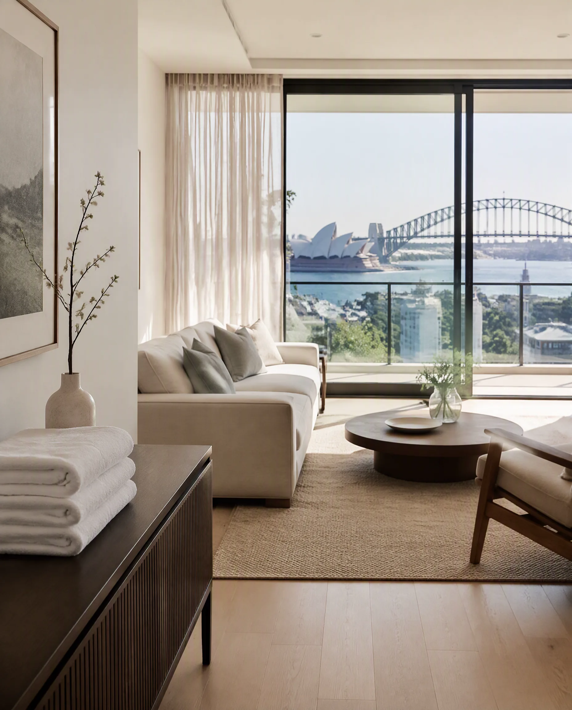 Bright Sydney apartment living room prepared with meticulous care